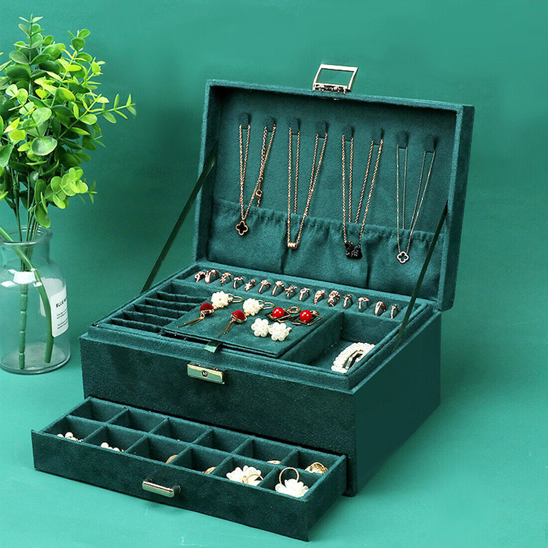 💎 3-Layer Grey Jewellery Box Organizer – Elegant Storage Case