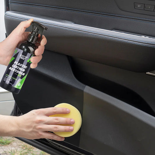 Interior plastic and leather restorer spray