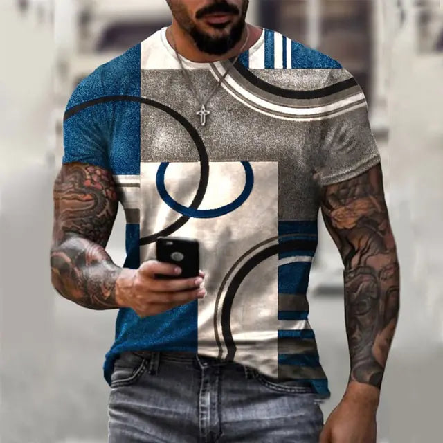 Men's 3D Printed Summer Short-sleeved Irregular Graffiti T-shirt
