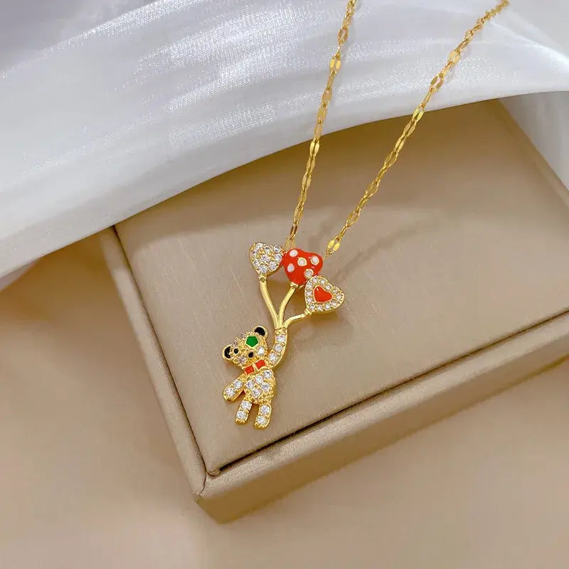 Trend Balloon Bear Full Zircon Necklace