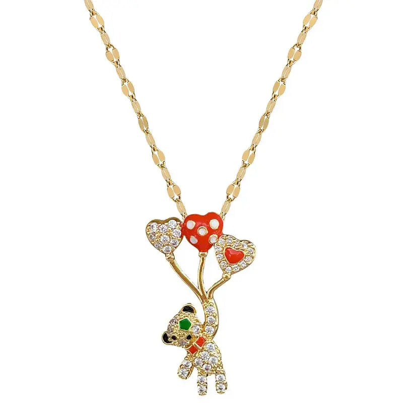 Trend Balloon Bear Full Zircon Necklace