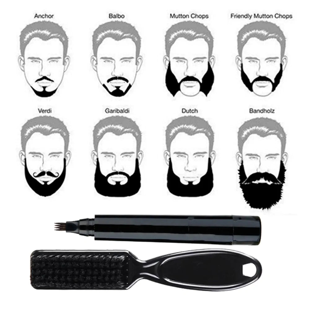Beard Pencil Filler with Waterproof Long Lasting Coverage and Brush
