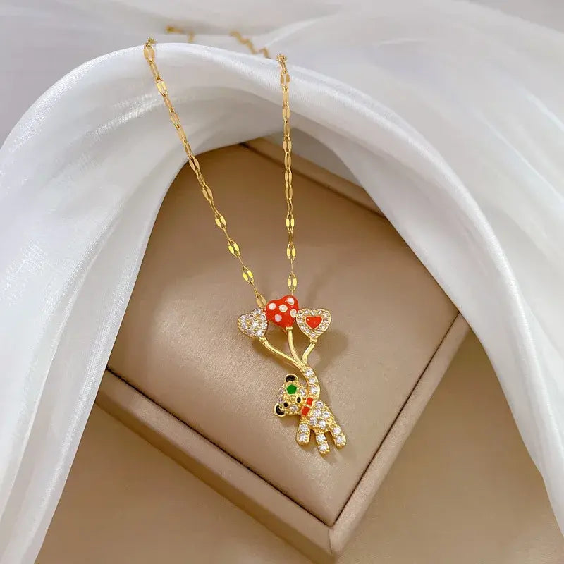 Trend Balloon Bear Full Zircon Necklace