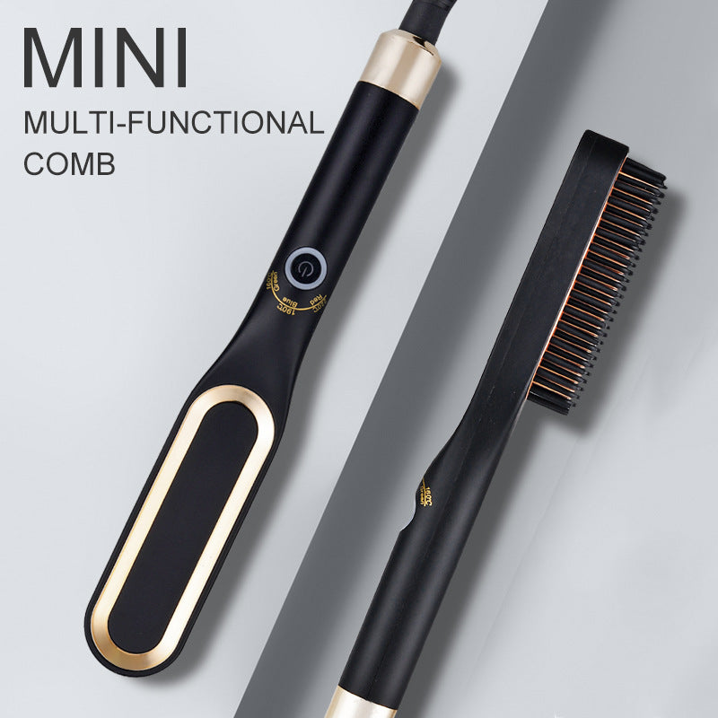 💇 Mini Hair Straightener Brush – Ceramic Hot Comb Iron