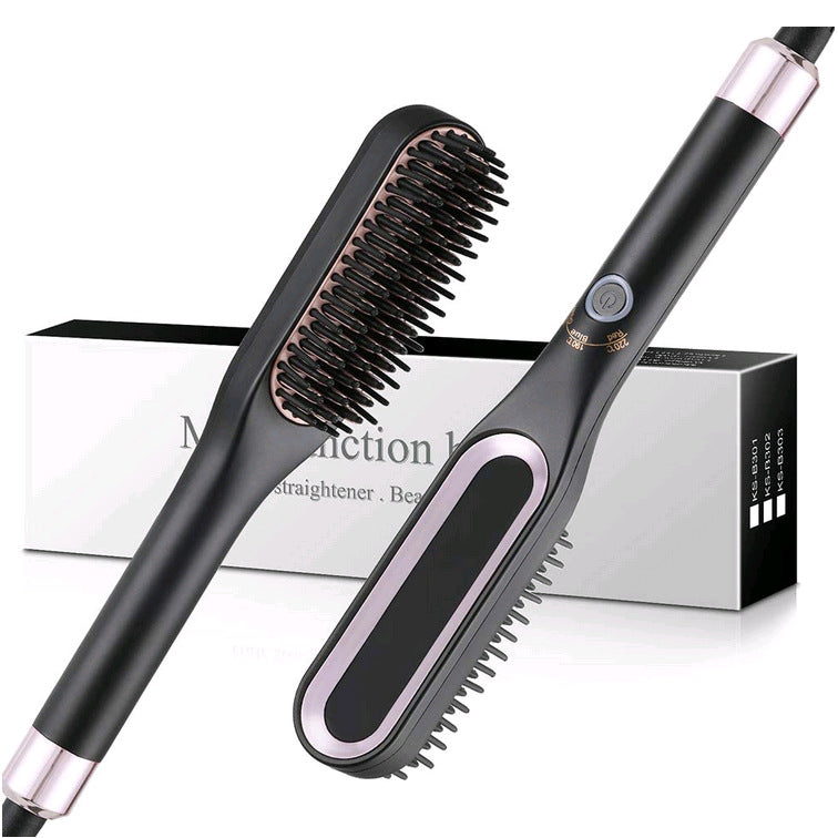 💇 Mini Hair Straightener Brush – Ceramic Hot Comb Iron
