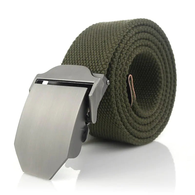 Military Canvas Belt Luxury Glossy Metal Buckle