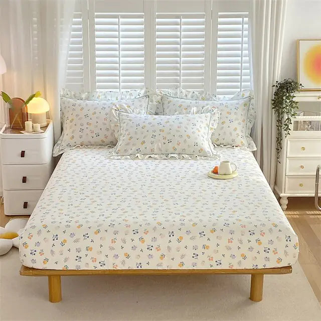 Fitted Sheet Floral Flower Printed Bed Cover Set