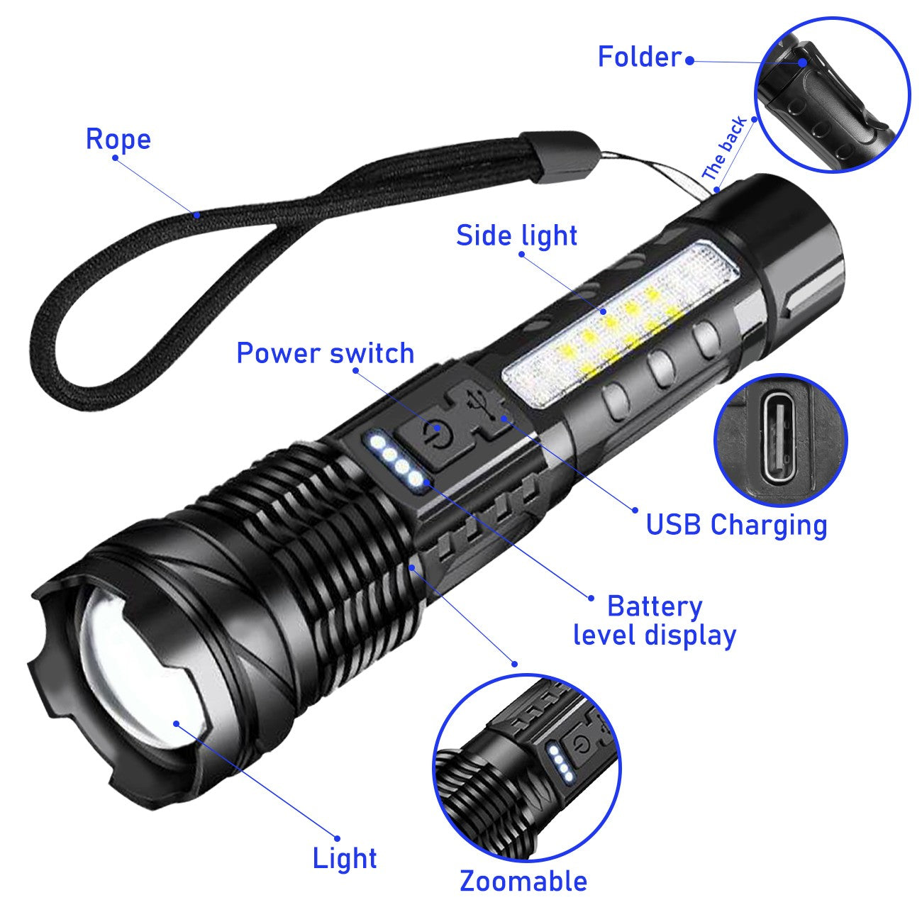 🔦 Rechargeable LED Flashlight – Zoomable Tactical Torch