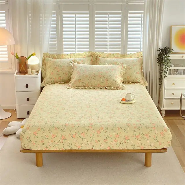 Fitted Sheet Floral Flower Printed Bed Cover Set