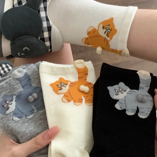 🧦 Women’s Thin Solid Colour Cartoon Long Socks – Fun & Stylish Everyday Wear
