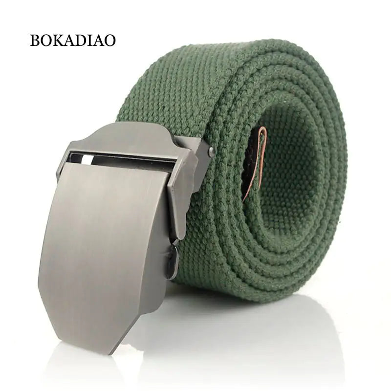 Military Canvas Belt Luxury Glossy Metal Buckle