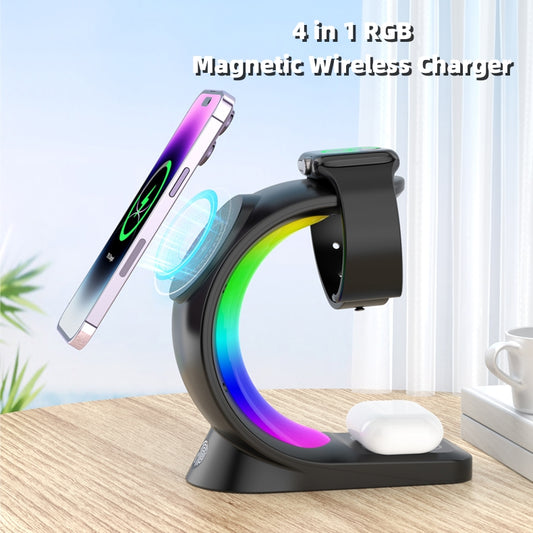 ⚡ 4-in-1 Magnetic Wireless Charger – Fast Charging Station with Atmosphere Light
