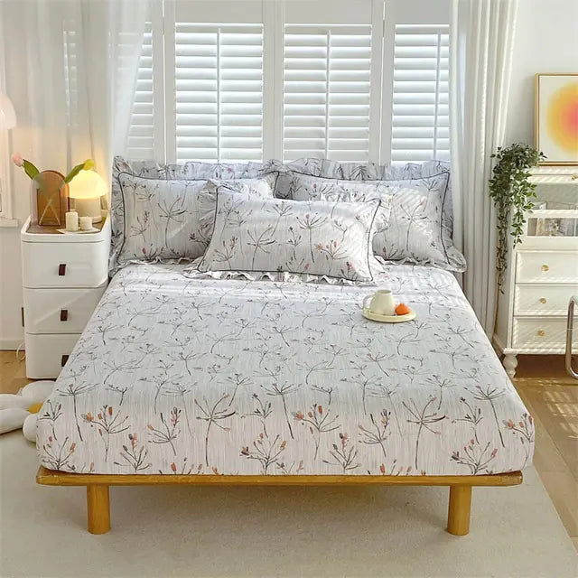 Fitted Sheet Floral Flower Printed Bed Cover Set