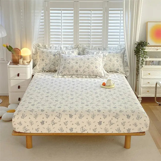 Fitted Sheet Floral Flower Printed Bed Cover Set