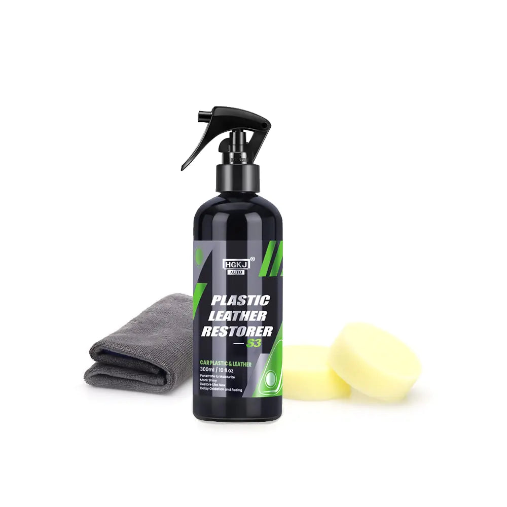 Interior plastic and leather restorer spray