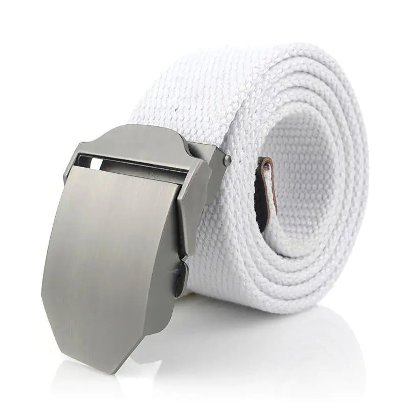 Military Canvas Belt Luxury Glossy Metal Buckle