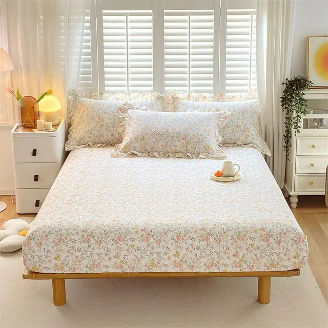 Fitted Sheet Floral Flower Printed Bed Cover Set