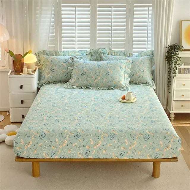 Fitted Sheet Floral Flower Printed Bed Cover Set