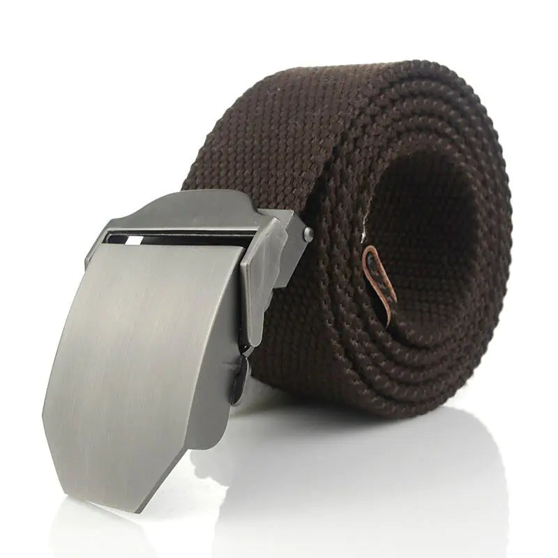 Military Canvas Belt Luxury Glossy Metal Buckle