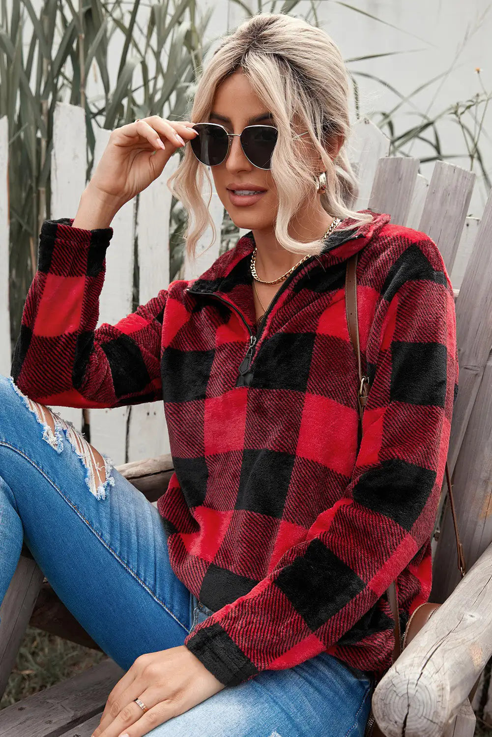 Plaid Print Collar Sweatshirt