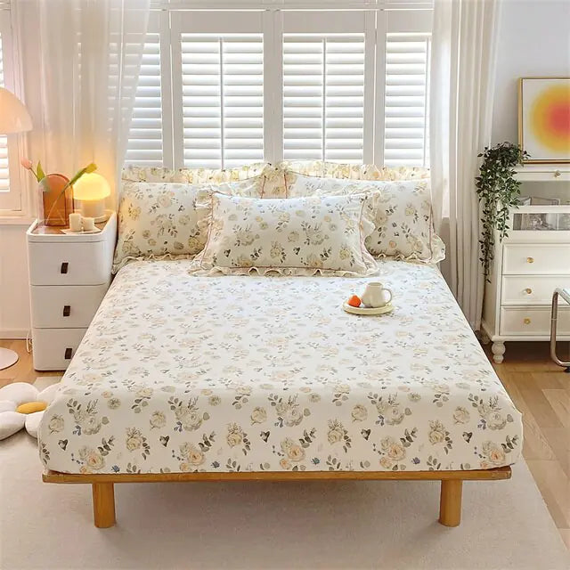 Fitted Sheet Floral Flower Printed Bed Cover Set