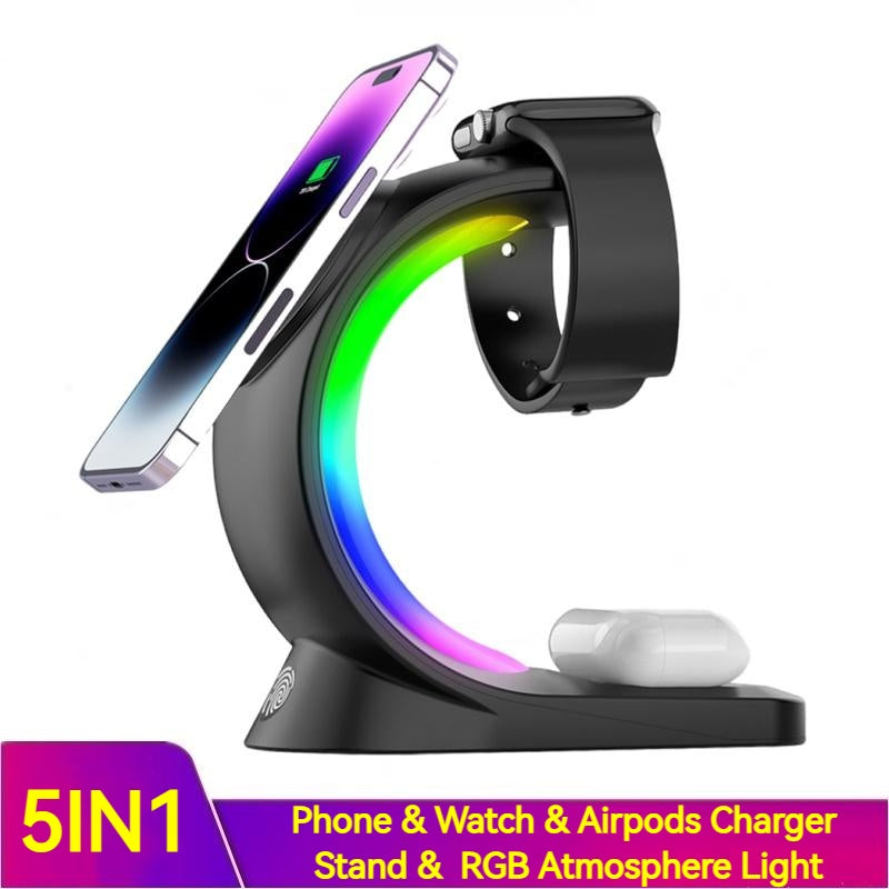 ⚡ 4-in-1 Magnetic Wireless Charger – Fast Charging Station with Atmosphere Light