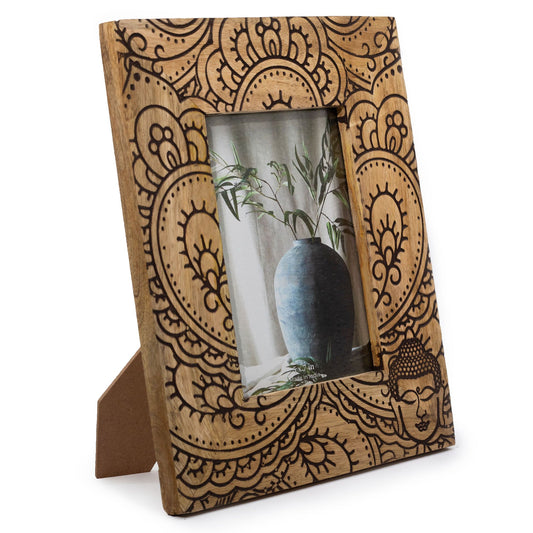 🧘 Large Mango Wood Picture Frame – Buddha (Black)