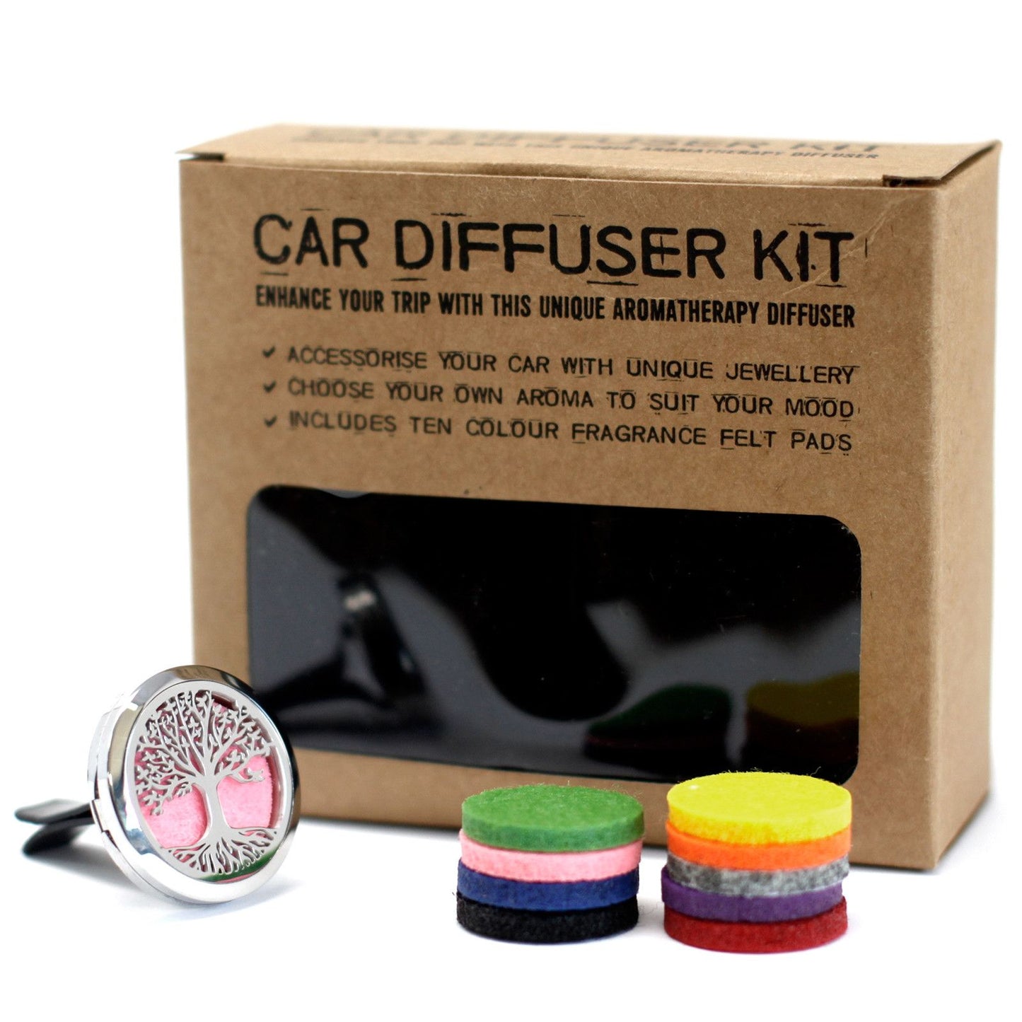 🌳 Car Diffuser Kit – Tree of Life 30mm (with 10 felt pads)