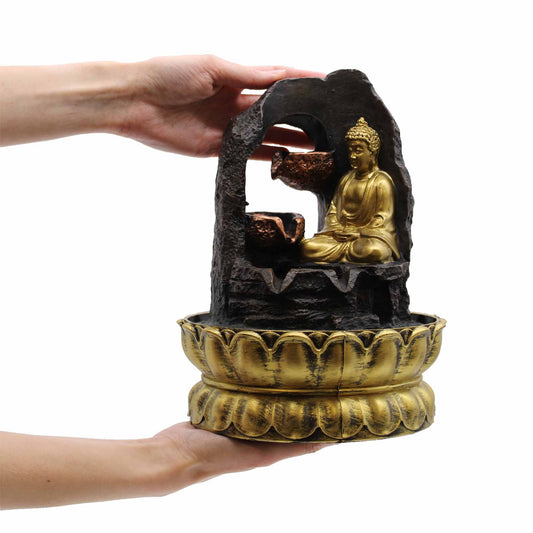 🧘 Tabletop Water Feature – 30cm Golden Meditating Buddha