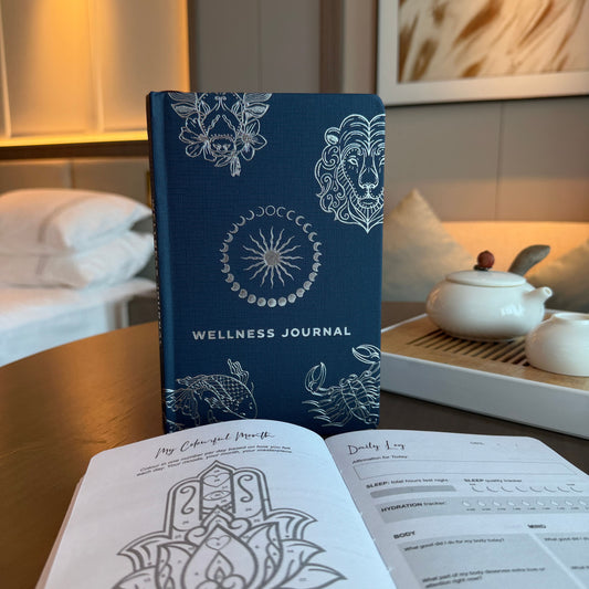 🌌 Midnight Blue Wellness Journal – 120 Pages, Silver Zodiac