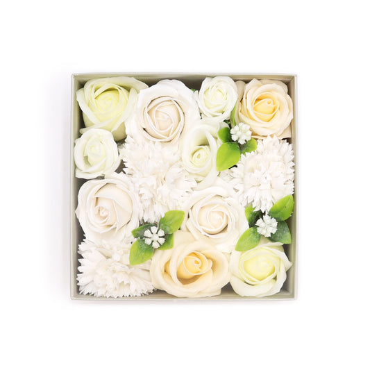 🤍 Square Soap Flower Box – Wedding Blessings (White & Ivory)