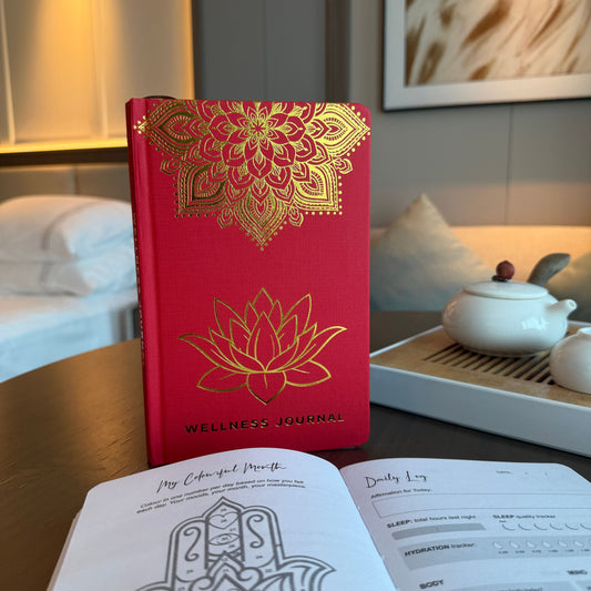 🪷 Red Wellness Journal – 120 Pages, Golden Mandala & Lotus