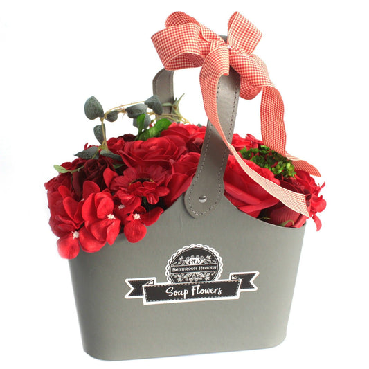 ❤️ Basket Soap Flower Bouquet – Red