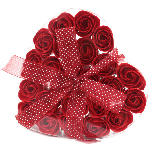 ❤️ Set of 24 Soap Flower Heart Box – Red Roses