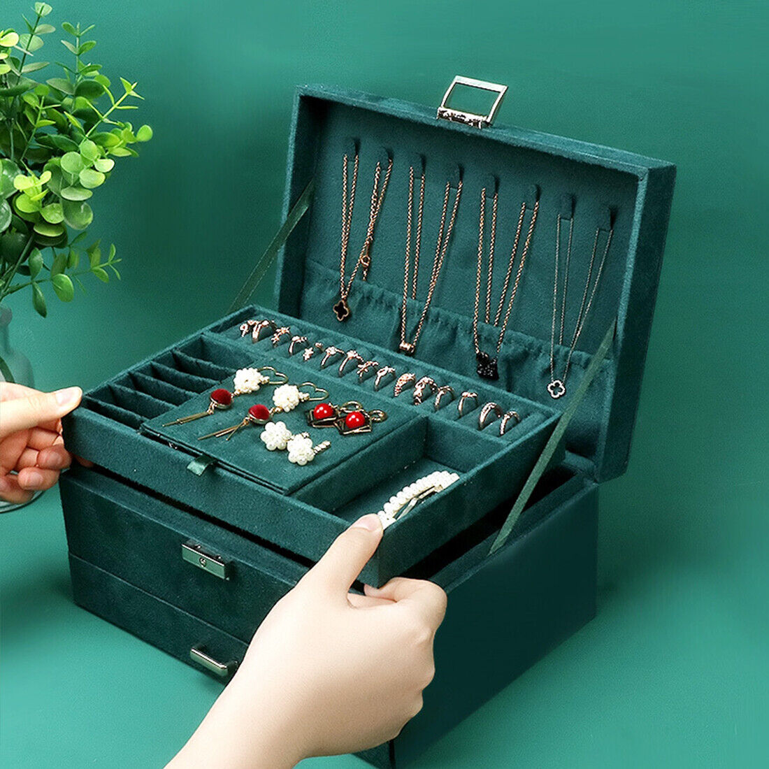 💎 3-Layer Grey Jewellery Box Organizer – Elegant Storage Case