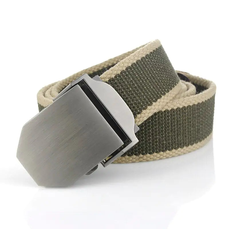 Military Canvas Belt Luxury Glossy Metal Buckle