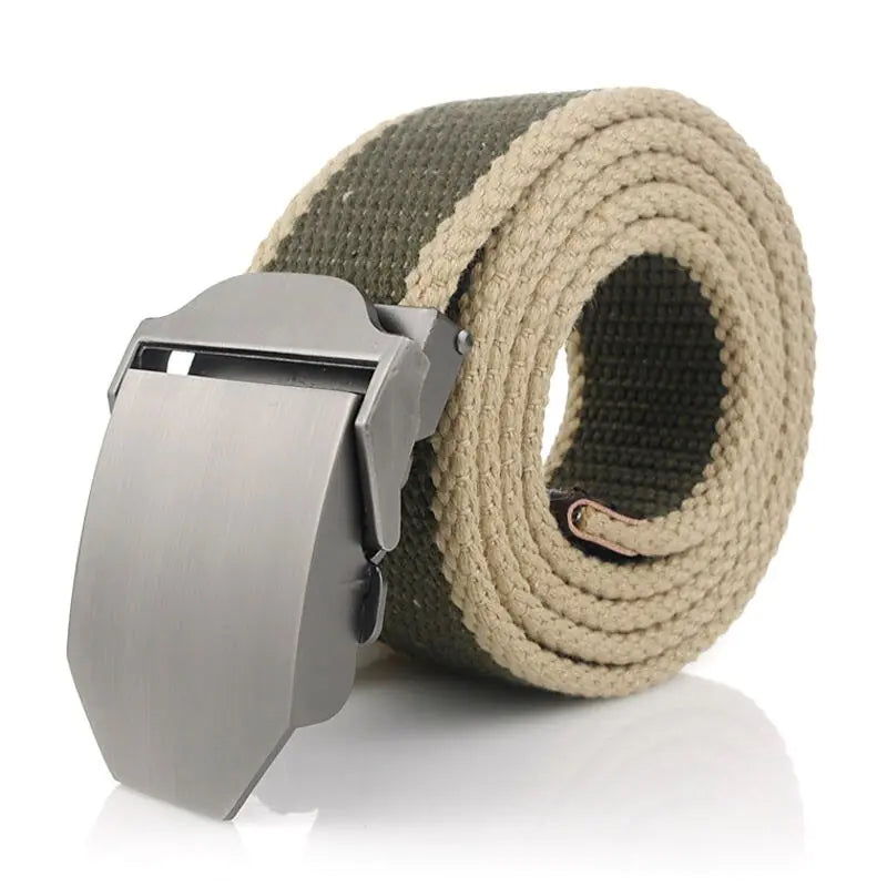 Military Canvas Belt Luxury Glossy Metal Buckle