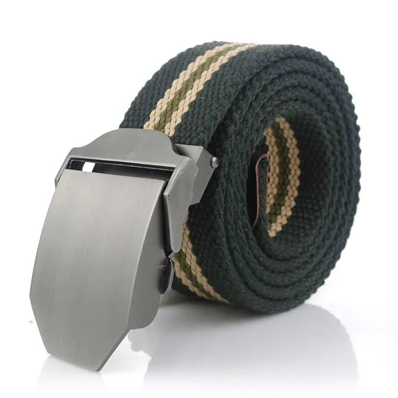 Military Canvas Belt Luxury Glossy Metal Buckle