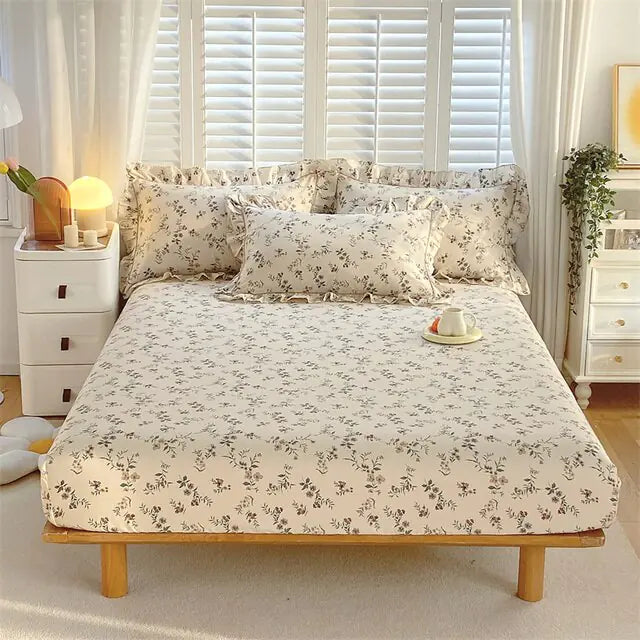 Fitted Sheet Floral Flower Printed Bed Cover Set