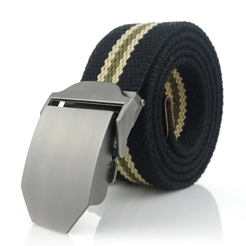 Military Canvas Belt Luxury Glossy Metal Buckle