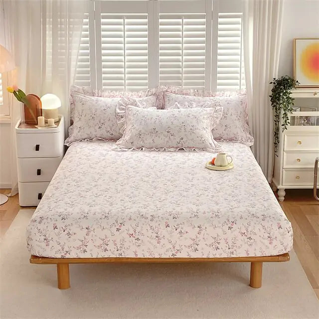 Fitted Sheet Floral Flower Printed Bed Cover Set