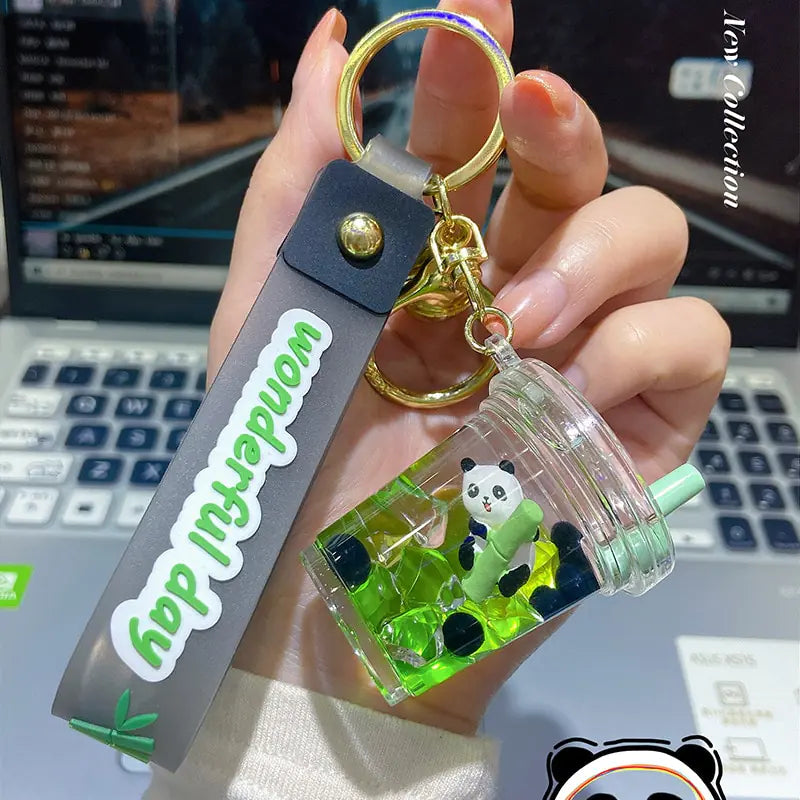 Floating Animal Milk Tea Keychain